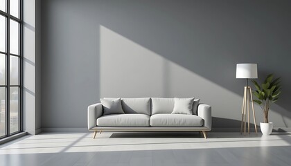 Wall Mural - Modern Grey Sofa in Minimalist Living Room Design