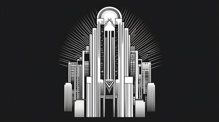 Canvas Print - Art Deco Cityscape; Architectural Illustration; Monochrome; Graphic Design; Background Image