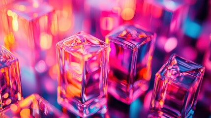 Wall Mural - vibrant light reflections on colorful translucent crystal blocks