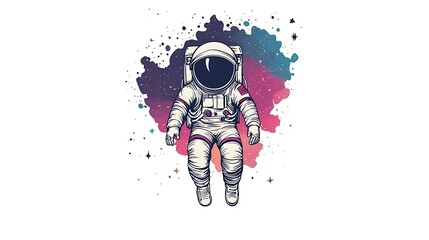 Canvas Print - Astronaut in space, floating, colorful nebula background. Possible stock photo for space exploration, posters, or space-themed prints