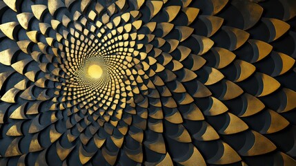 Wall Mural - decorative wall poster canvas painting with 3d pattern circle on gold and black background. metal ar