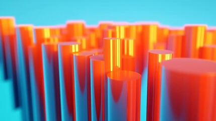 colorful metallic cylinders arrayed in a vibrant pattern with blue background