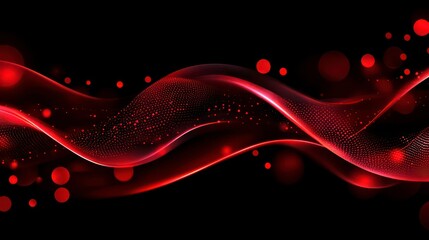 Wall Mural - a neon abstract digital wallpaper with a mesh wave and red bokeh dots on a black background, depicti