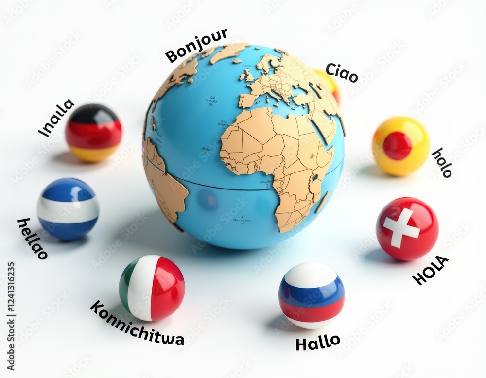 Global Communication Hello in Different Languages with Earth Globe and ...