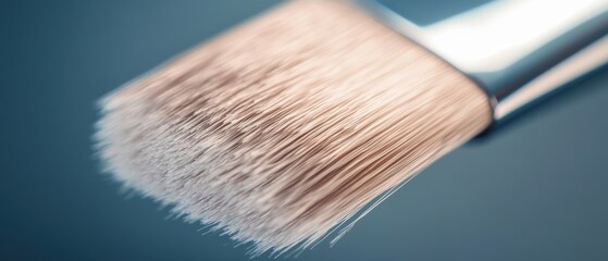 Close-up of a makeup brush showcasing its soft bristles, perfect for applying foundation or blush, highlighting beauty essentials.