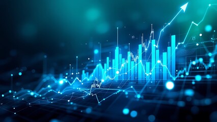 Wall Mural - business analyst examining financial data and stock market trends on blue graphs and charts