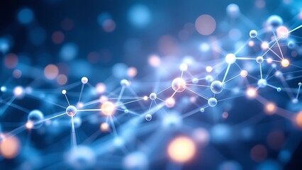 Abstract connection of transparent hydrogen molecules on a blue background