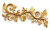 Gold ornate floral design, isolated, white background, 3D render, decor