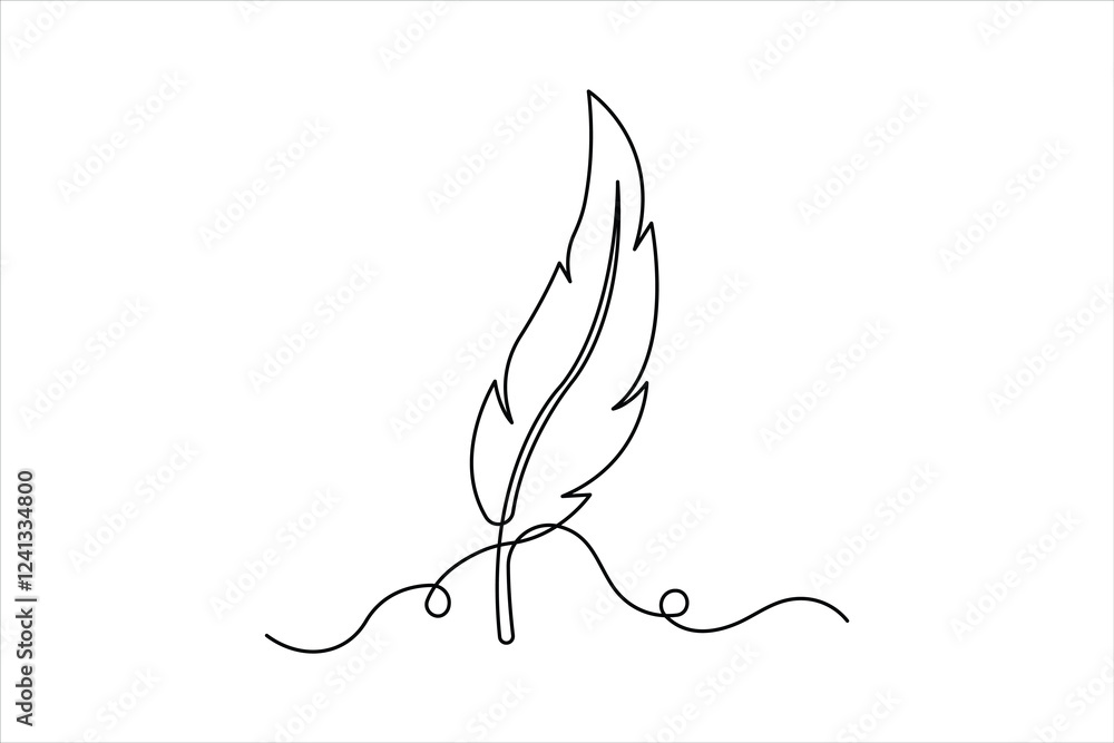 Bird feather continuous one line art drawing of outline vector ...