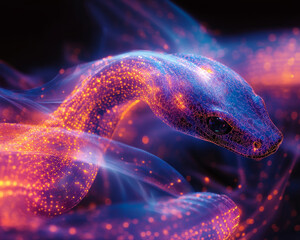 Wall Mural - Abstract digital snake with flowing data streams and vibrant