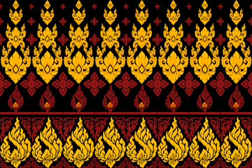 Wall Mural - seamless,pixel traditional ethnic, thai pattern, fabric pattern for textiles, rugs, wallpaper, clothing, sarong, batik, wrapping, embroidery, print, background, cover, illustration, vector.