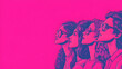 © Erika - un fondo rosa con espacio de copia con la silueta de mujeres luchadoras y feministas en movimiento del dia de la mujer igualdad de genero