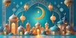 © fotofabrika - Elegant crescent moon and intricate lanterns illuminate a tranquil night in a mystical Arabian cityscape