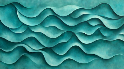 Wall Mural - A turquoise wave-like design with organic shapes flowing seamlessly, creating a peaceful and calming visual experience.