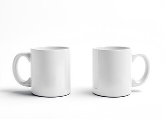 Wall Mural - White coffee mug mockup, two mugs side by side on a white background. Mock-up template for design and print with copy space. Stock photo contest winner, high resolution, high detail