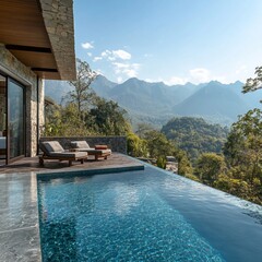 Luxury Villa Infinity Pool with Stunning Mountain View: Tranquil Escape in Lush Greenery