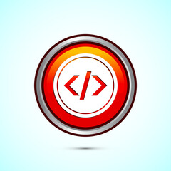 Coding icon design illustration, Web development icon, Orange color round button design