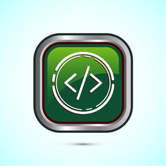 Coding icon design illustration, Web development icon, Green color square button design