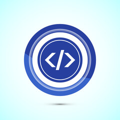 Coding icon design illustration, Web development icon, Blue color button design