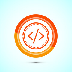 Coding icon design illustration, Web development icon, Orange color button design