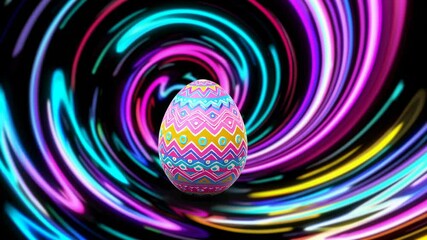 Wall Mural - pink, yellow and blue decorated easter egg floating in center of colorful swirling vortex light trai