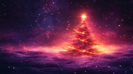 Leinwandbilder - A Celestial Christmas: Glimmering Tree in a Starry, Snowy Night.