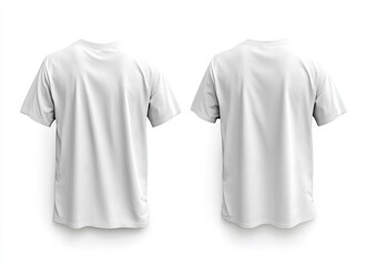 Wall Mural - White T-shirt template, front and back view, isolated on a white background with a clipping path for your design or mockup of a T-shirt. Mock-up garment template, the stock photo contest winner, 