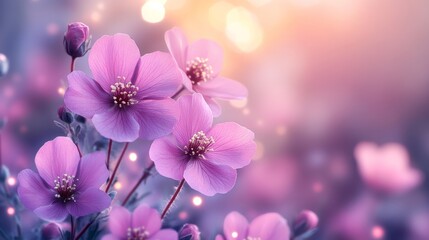 Poster - Enchanted Sunset: A Dreamlike Vision of Delicate Pink Blossoms in a Magical Garden