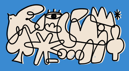Wall Mural - various doodle outline shapes, curves, lines. abstract contemporary, unique, trendy style. hand draw