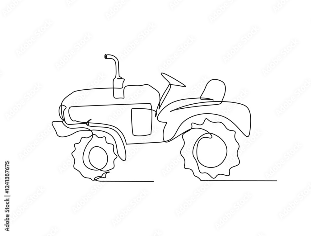 Continuous one line drawing of farmer tractor vehicle. Agricultural ...