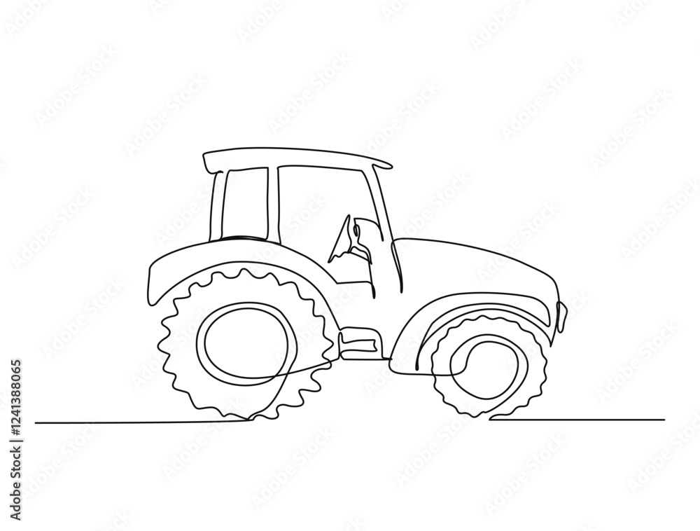 Continuous one line drawing of farmer tractor vehicle. Agricultural ...