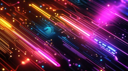 Wall Mural - background gaming abstract neon sci-fi themes cyberpunk rainbow glowing dynamic technology wallpaper