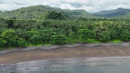 Canvas Print - Sao Tome and Principe - Aerial View of Praia S. João de Angolares. Coastal City Surrounded by Lush Tropical Landscape.