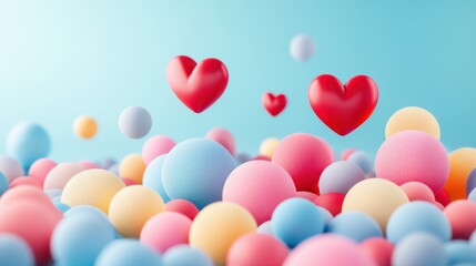Wall Mural - colorful hearts and balls on a soft background