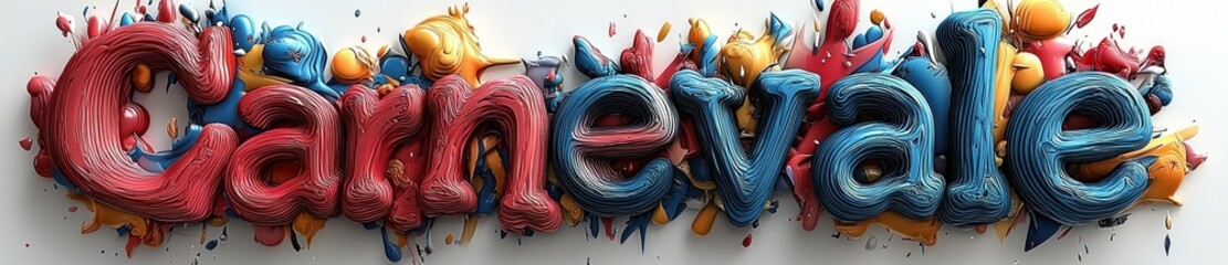 Wall Mural - Carnevale celebration with colorful 3D typography and vibrant decorative spheres on a white background Generative AI