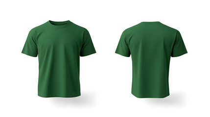 Wall Mural - Front and back of a dark green t-shirt mock up isolated on white background