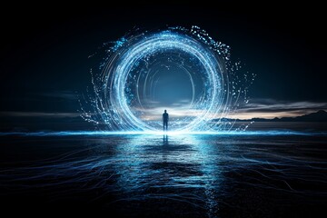 Wall Mural - through long exposure, an abstract depiction of light, highlighting a girl in winter clothes in the 