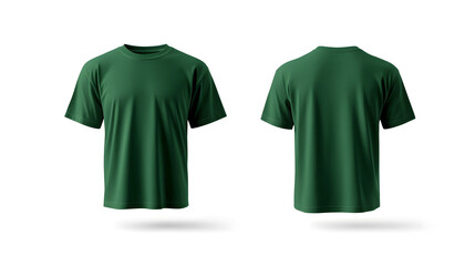 Wall Mural - Front and back of a dark green t-shirt mock up isolated on white background