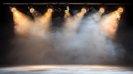 Wall Mural - a stage devoid of scenery, lit by vivid spotlights or many bright projectors to produce striking sce