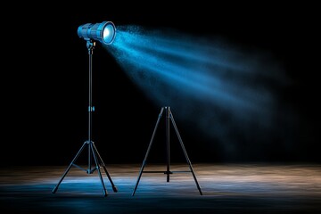Wall Mural - for nighttime movies and cinema, a beautiful white color wide lens projector projects a light beam, 