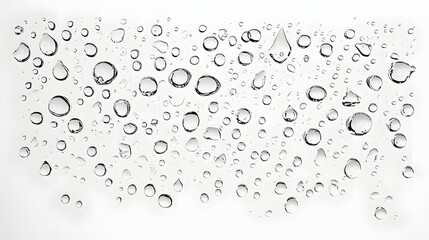 Poster - Captivating Minimalist Composition of Isolated Water Droplets Delicately Suspended on a Clean White Background Showcasing the Natural Beauty and Simplicity of this Organic Element