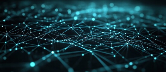 Digital network connections glowing in dark space; abstract tech background for website design