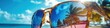 © YURIMA - Embrace the essence of summer vibes with reflections of palm trees beautifully showcased in sunglasses, creating a vibrant atmosphere along the sandy beachscape, perfect for relaxation and fun
