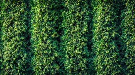 Wall Mural - Lush Green Conifer Hedge Texture Vertical Composition, Detailed Foliage, Natural Background, Evergreen, Thuja Evergreen, hedge