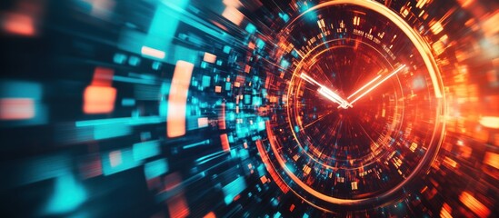 Futuristic clock tunnel, data stream background, speed concept