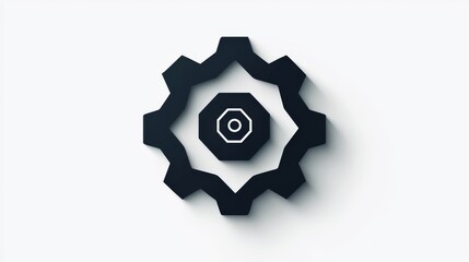Wall Mural - minimalist black gear logo design on white background featuring simple geometric shapes and clean ae