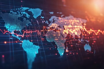 Wall Mural -  World map in the background with bright interconnected points representing a global medical network, symbolizing digital healthcare and technological advancements.