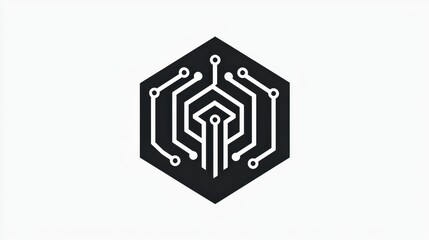 Wall Mural - minimalist black and white logo design with abstract circuit patterns on a clean background
