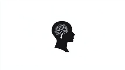 Wall Mural - minimalist logo design featuring human silhouette with intricate tree brain concept on clean white b