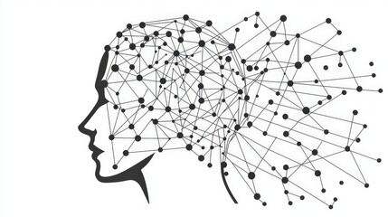 Wall Mural - minimalist black and white logo design featuring abstract human profile with network connections bac